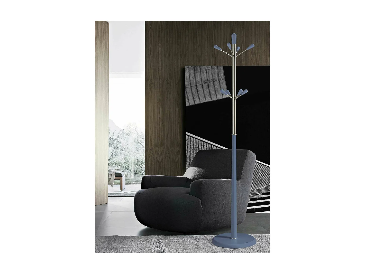 Perchero moderno mod. 414  herrajes cromo satinado lacado azul, 180 cm(alto)37 cm(ancho)37