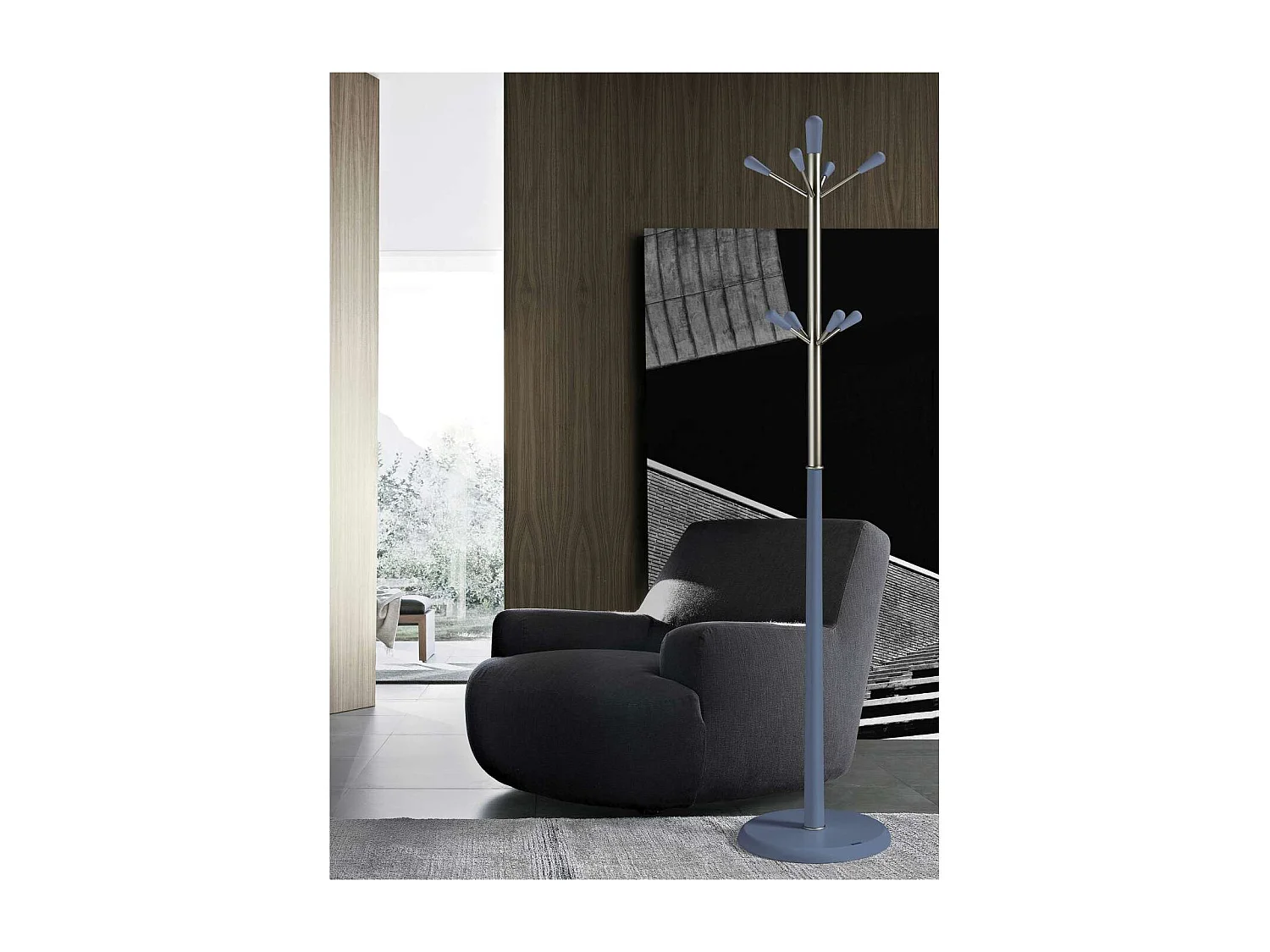 Perchero moderno mod. 414  herrajes cromo satinado lacado azul, 180 cm(alto)37 cm(ancho)37