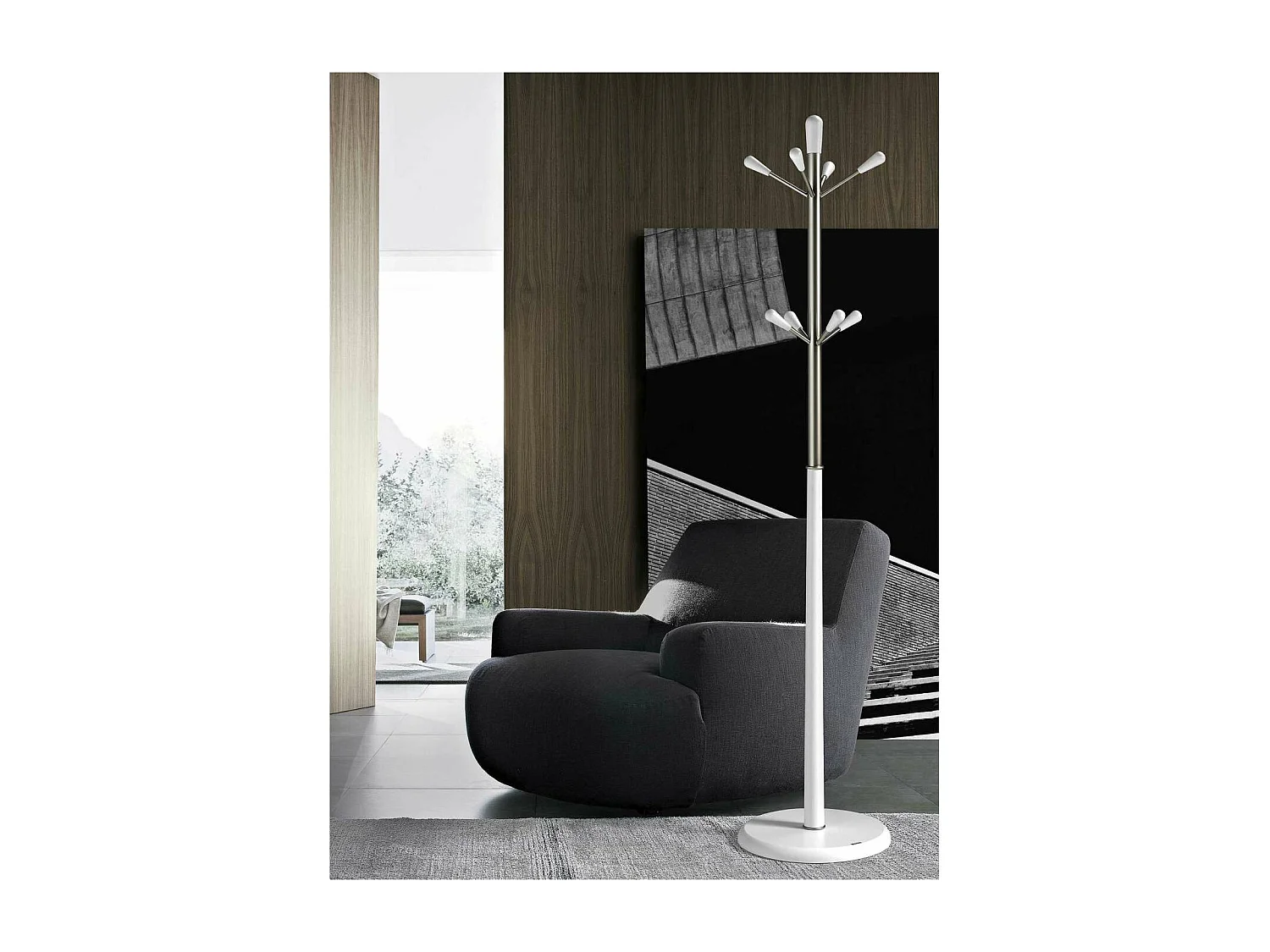 Perchero moderno mod. 414  herrajes cromo satinado lacado blanco, 180 cm(alto)37 cm(ancho)