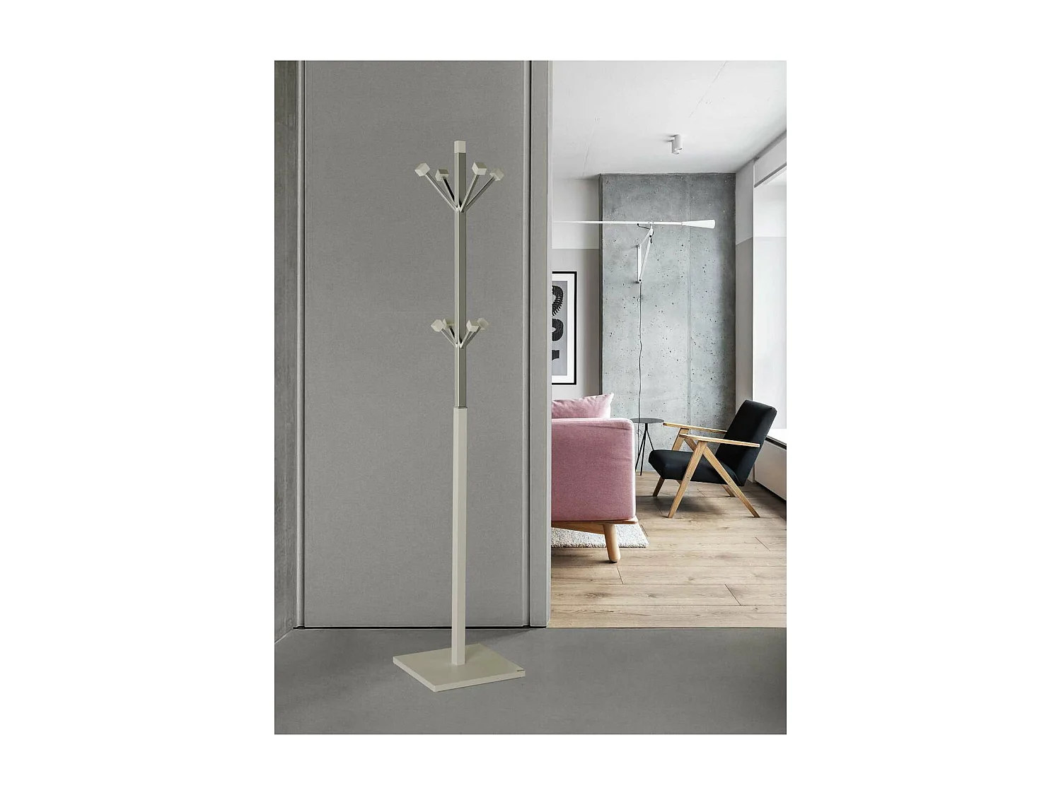 Perchero mod. 429 moderno herrajes cromo satinado lacado visón, 180 cm(alto)34 cm(ancho)3