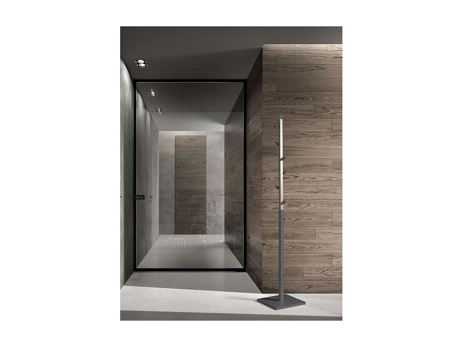 Perchero moderno mod. 428 herrajes en cromo satinado lacado gris, 180 cm(alto)34 cm(ancho)