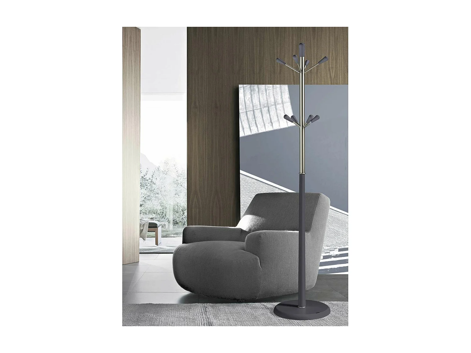 Perchero moderno mod. 414  herrajes cromo satinado lacado azabache, 180 cm(alto)37 cm(anch