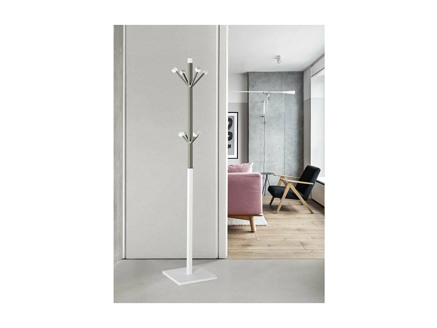 Perchero mod. 429 moderno herrajes cromo satinado lacado blanco, 180 cm(alto)34 cm(ancho)3