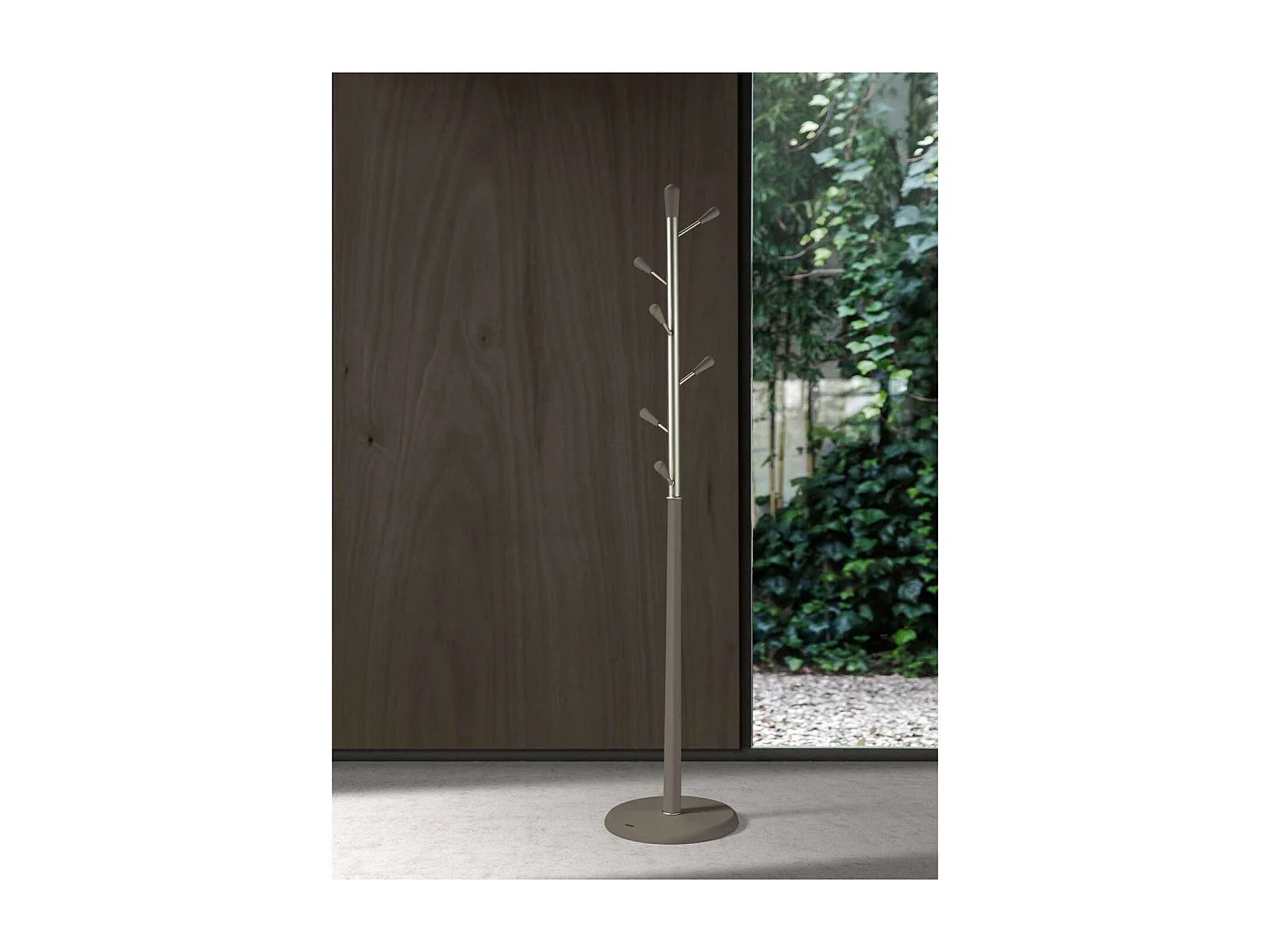 Perchero moderno mod. 413 herrajes en cromo satinado lacado moka, 190 cm(alto)37 cm(ancho)