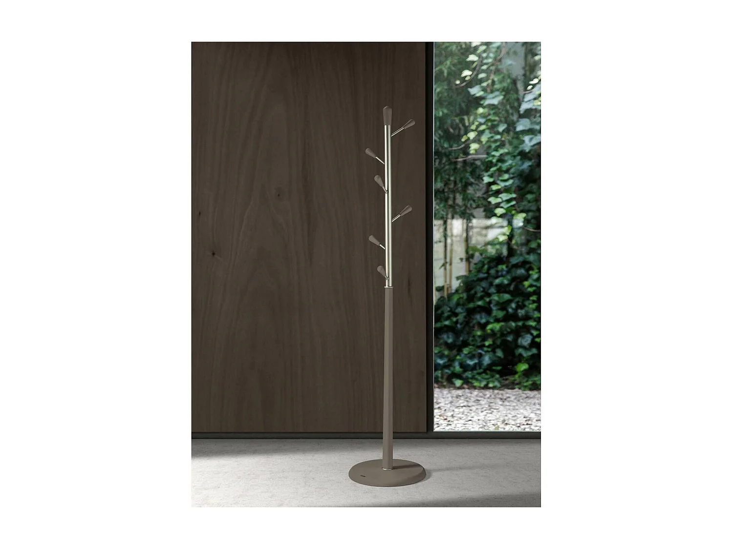 Perchero moderno mod. 413 herrajes en cromo satinado lacado moka, 190 cm(alto)37 cm(ancho)