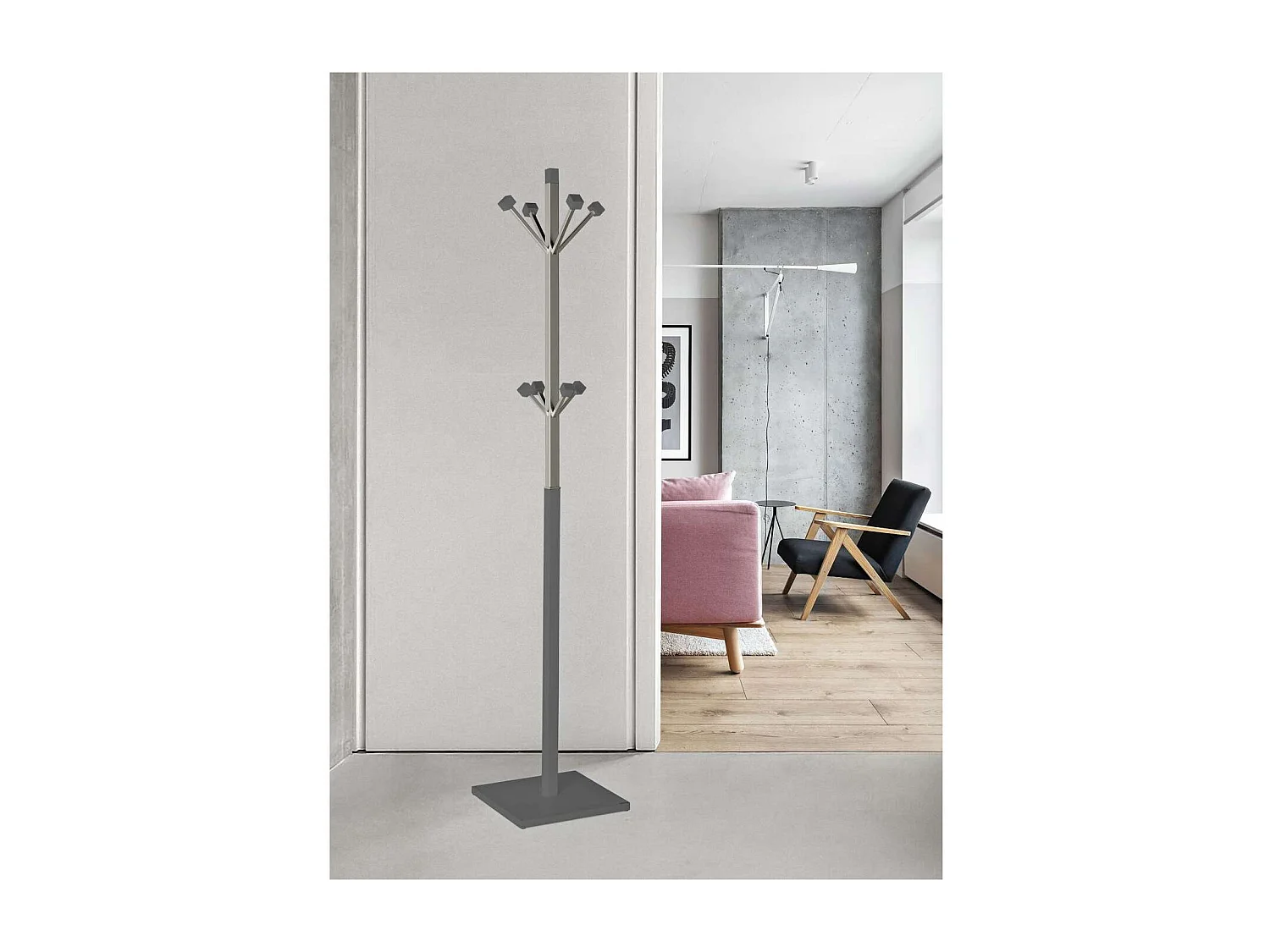 Perchero mod. 429 moderno herrajes cromo satinado lacado gris, 180 cm(alto)34 cm(ancho)34