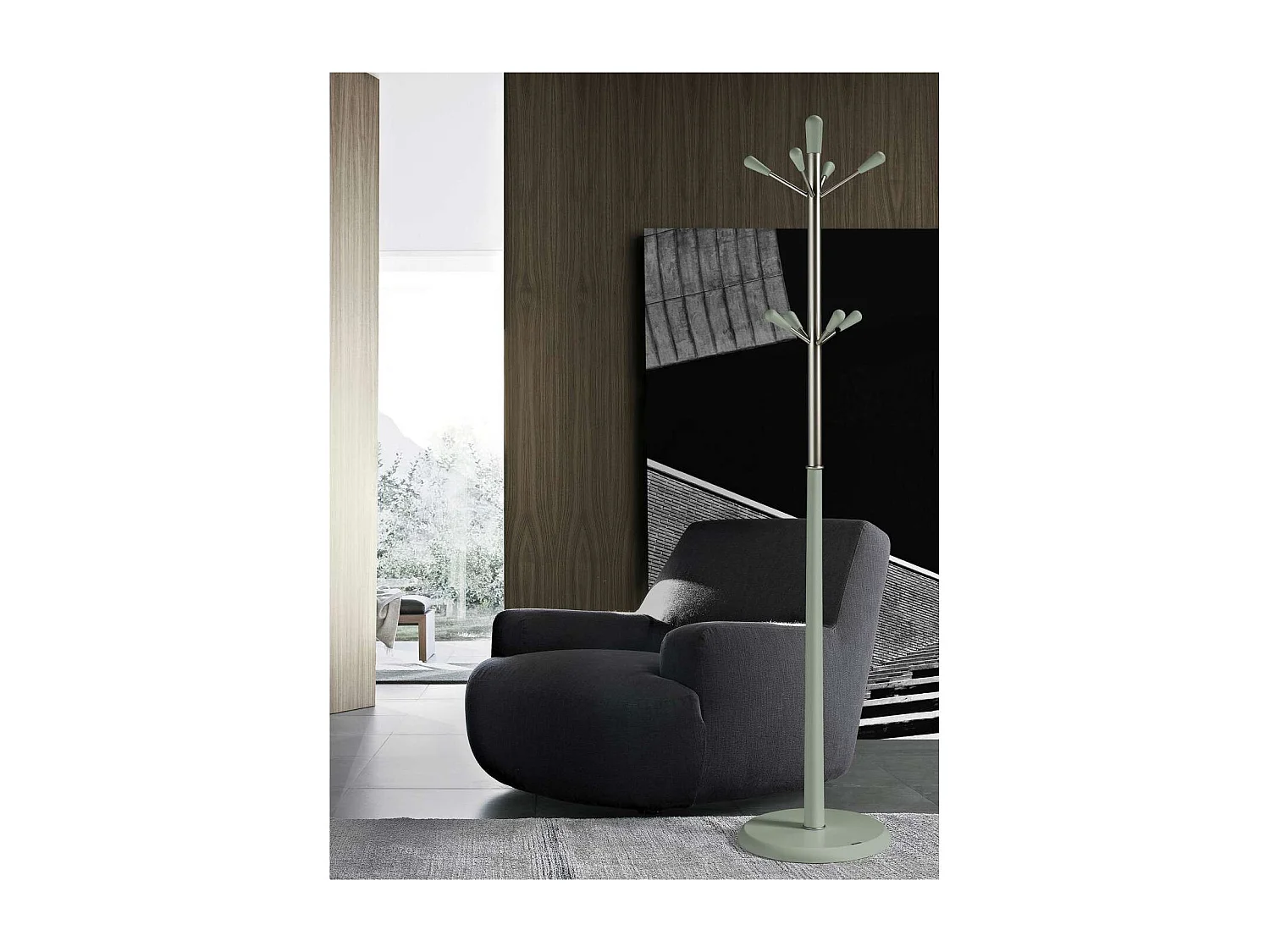 Perchero moderno mod. 414  herrajes cromo satinado lacado verde, 180 cm(alto)37 cm(ancho)3