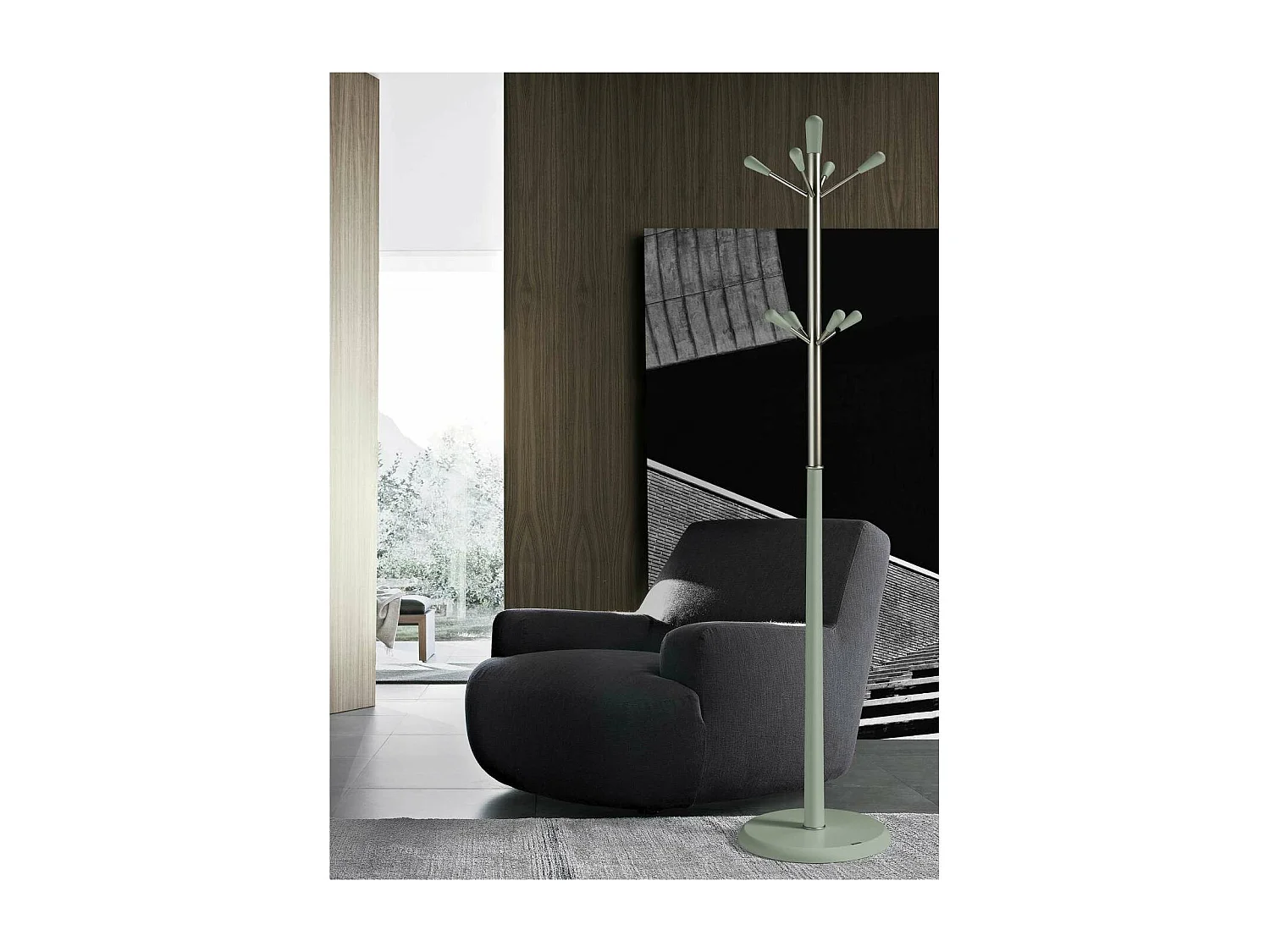 Perchero moderno mod. 414  herrajes cromo satinado lacado verde, 180 cm(alto)37 cm(ancho)3