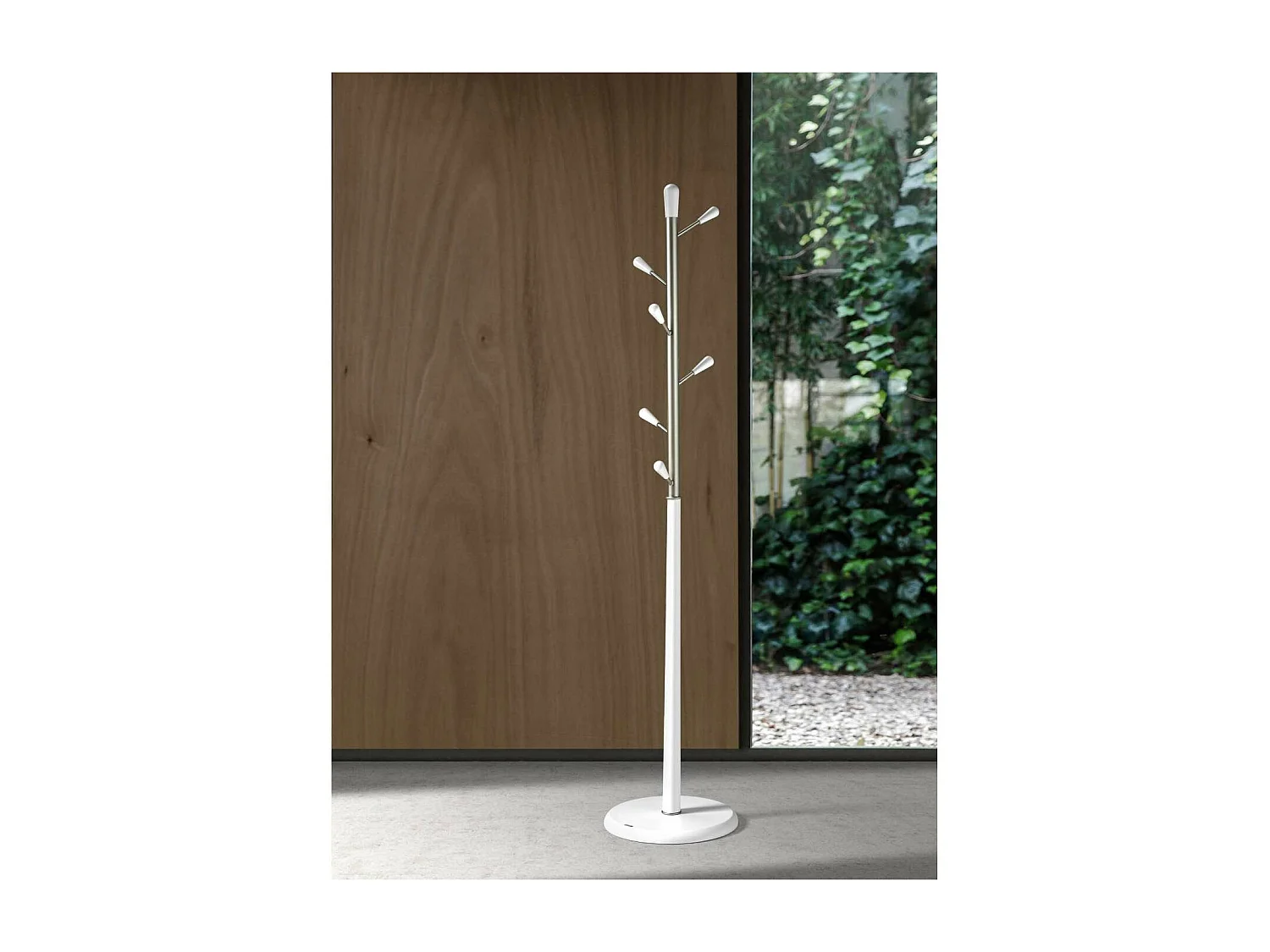 Perchero moderno mod. 413 herrajes en cromo satinado lacado blanco, 190 cm(alto)37 cm(anch