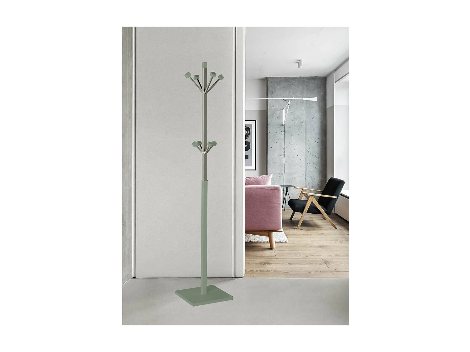 Perchero mod. 429 moderno herrajes cromo satinado lacado verde, 180 cm(alto)34 cm(ancho)34