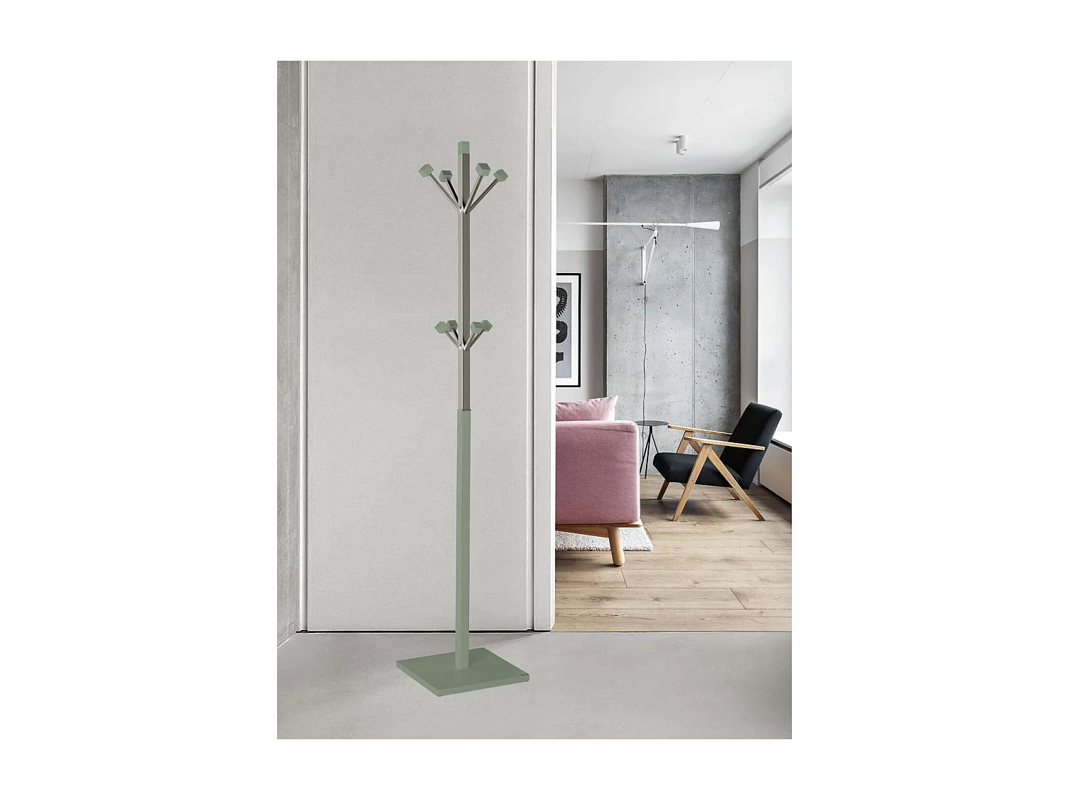 Perchero mod. 429 moderno herrajes cromo satinado lacado verde, 180 cm(alto)34 cm(ancho)34