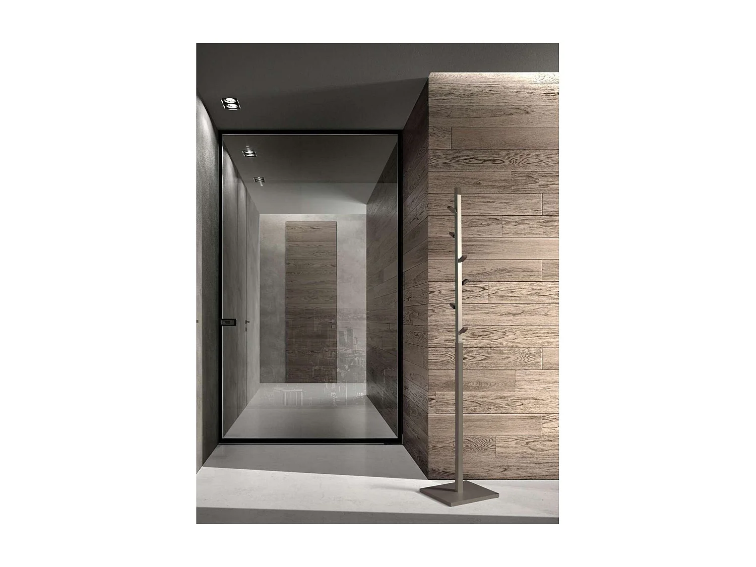 Perchero moderno mod. 428  herrajes en cromo satinado lacado moka, 180 cm(alto)34 cm(ancho