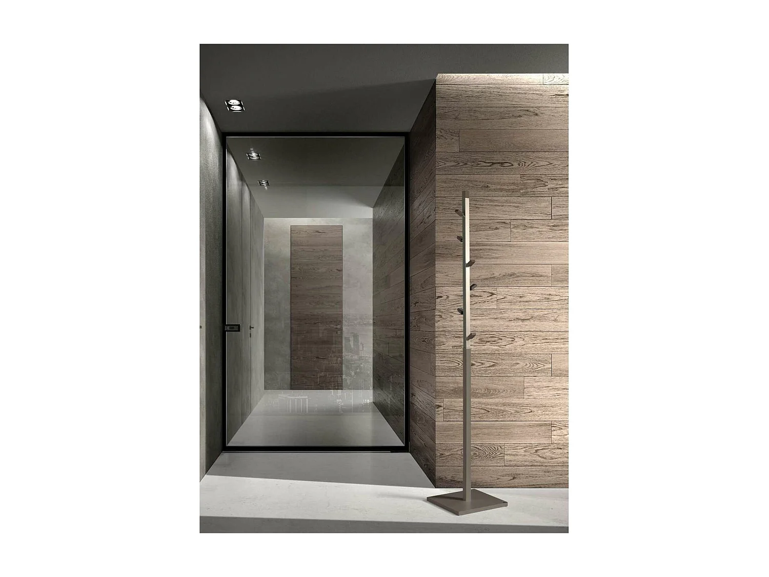 Perchero moderno mod. 428  herrajes en cromo satinado lacado moka, 180 cm(alto)34 cm(ancho