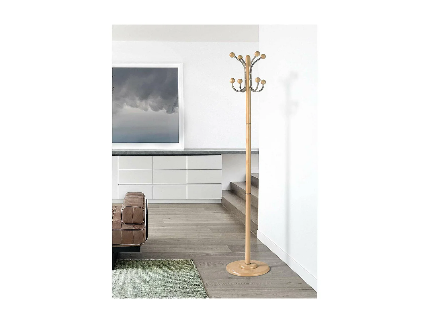 Perchero mod. 406 herrajes cromo satinado lacado natural, 170 cm(alto)35 cm(ancho)35 cm(la