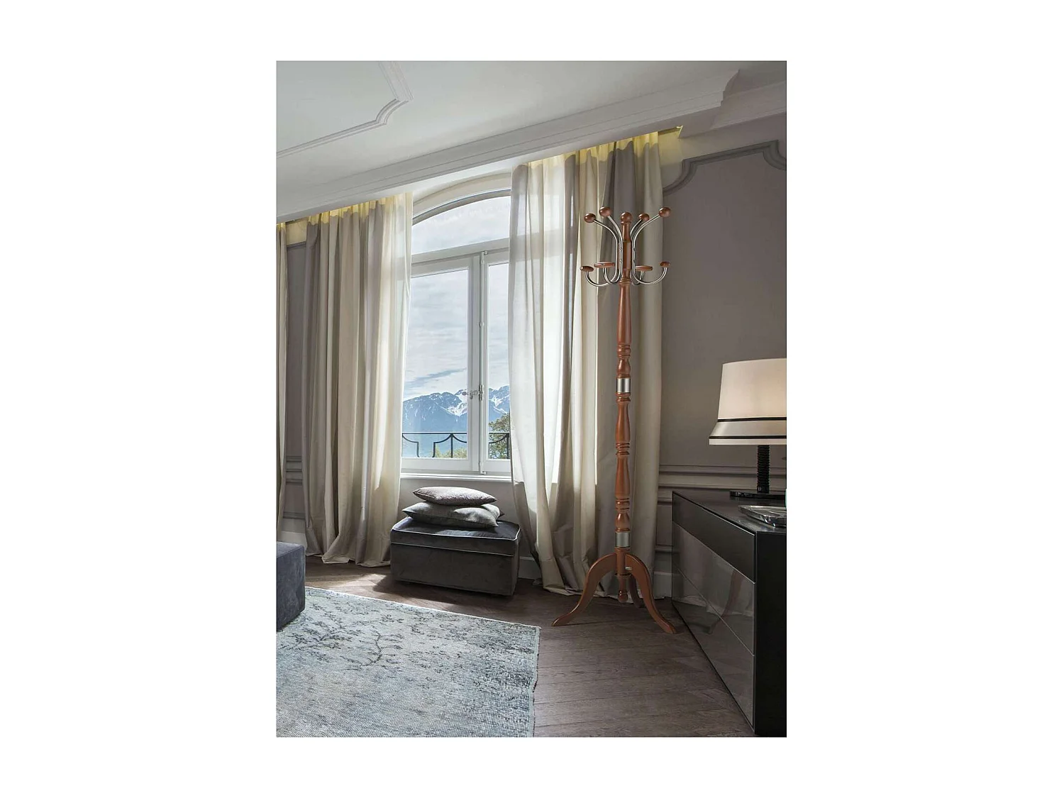 Perchero clasico mod. 440 herrajes cromo satinado lacado mogano,175cm(alto)44 cm(ancho)38