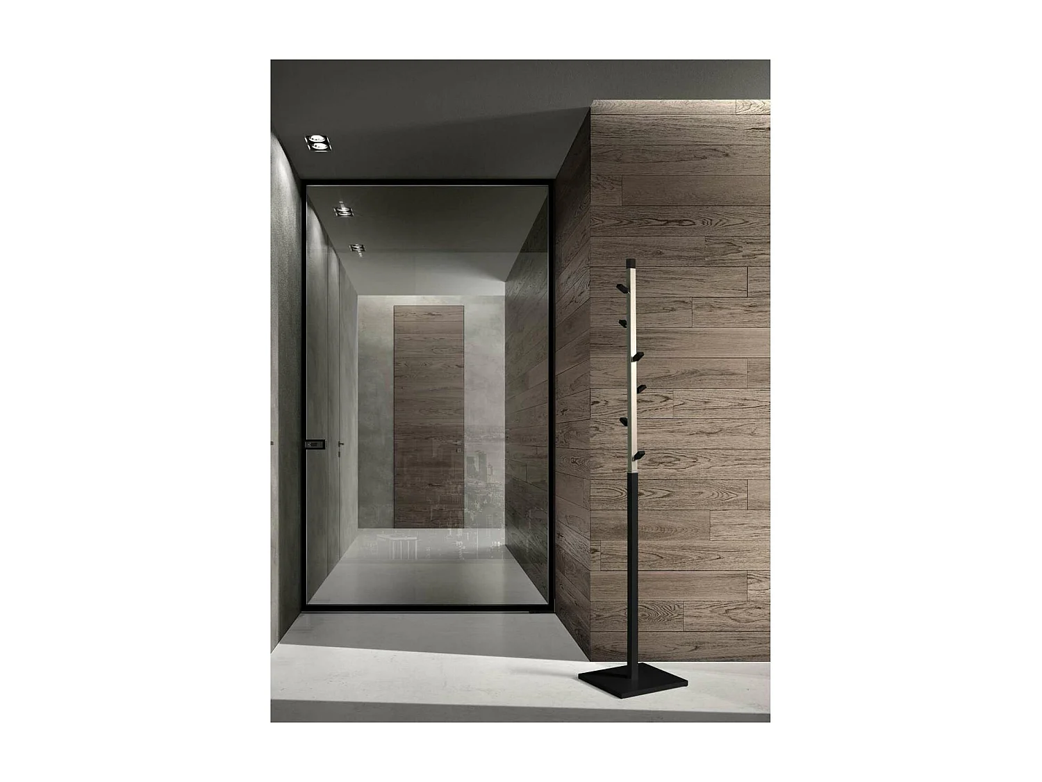 Perchero moderno mod. 428 herrajes en cromo satinado lacado negro, 180 cm(alto)34 cm(ancho