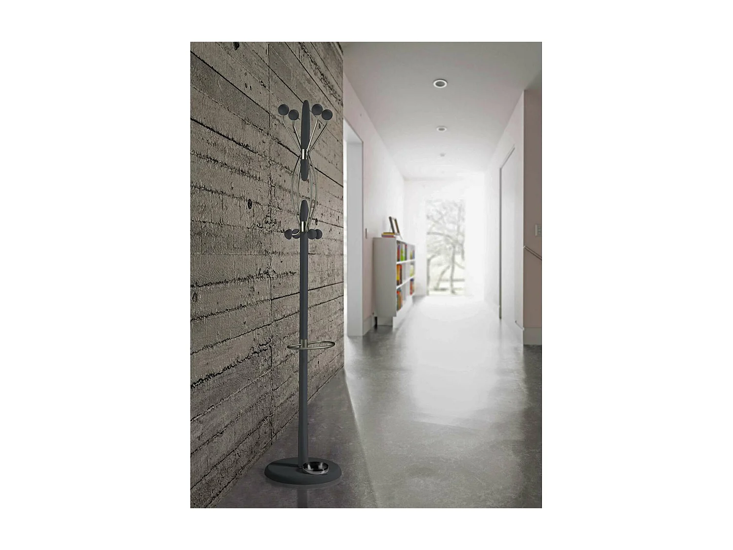 Perchero mod. 425 con paragüero herrajes cromo satinado lacado azabache, 184 cm(alto)37 c