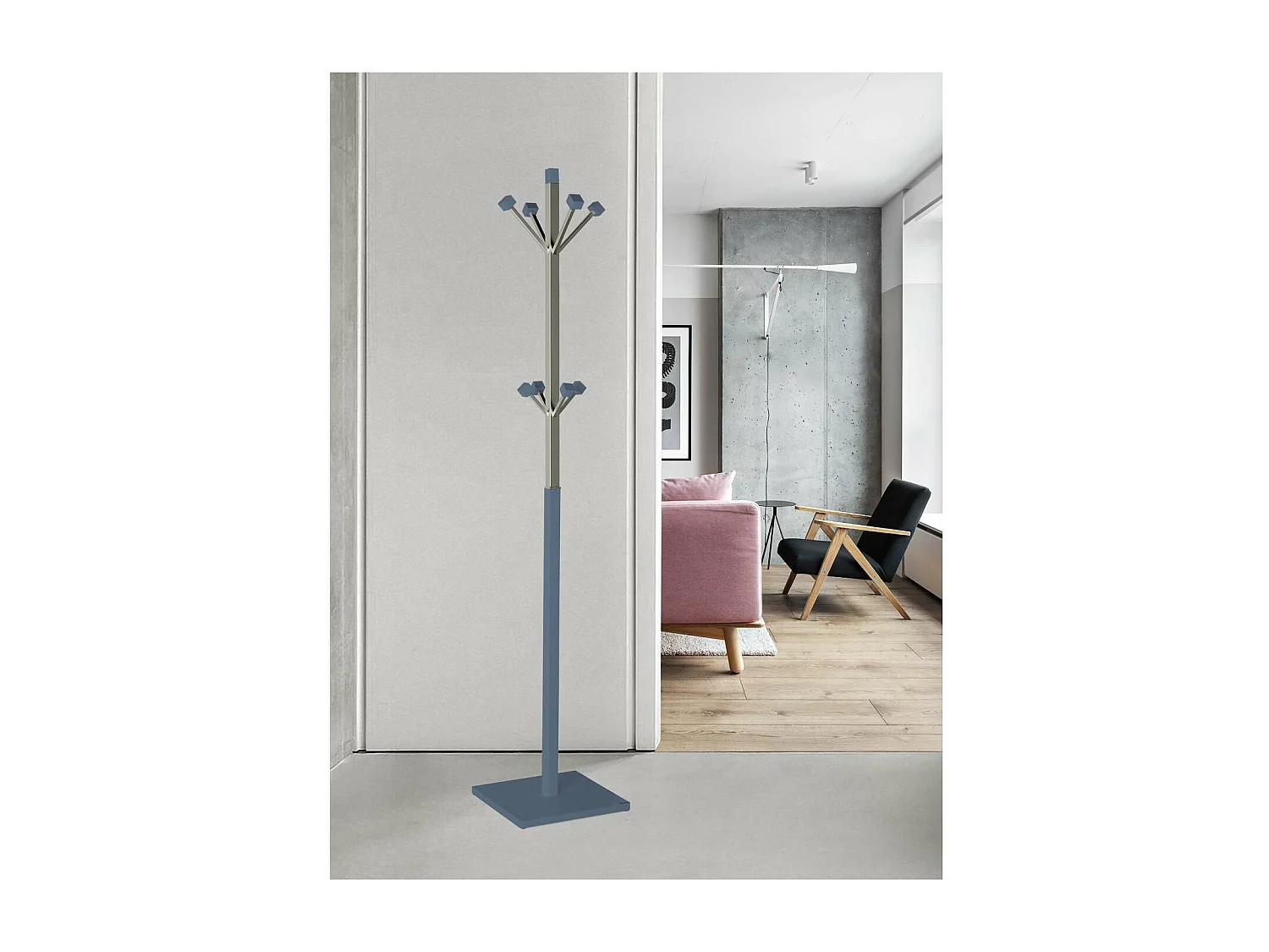 Perchero mod. 429 moderno herrajes cromo satinado lacado azul, 180 cm(alto)34 cm(ancho)34