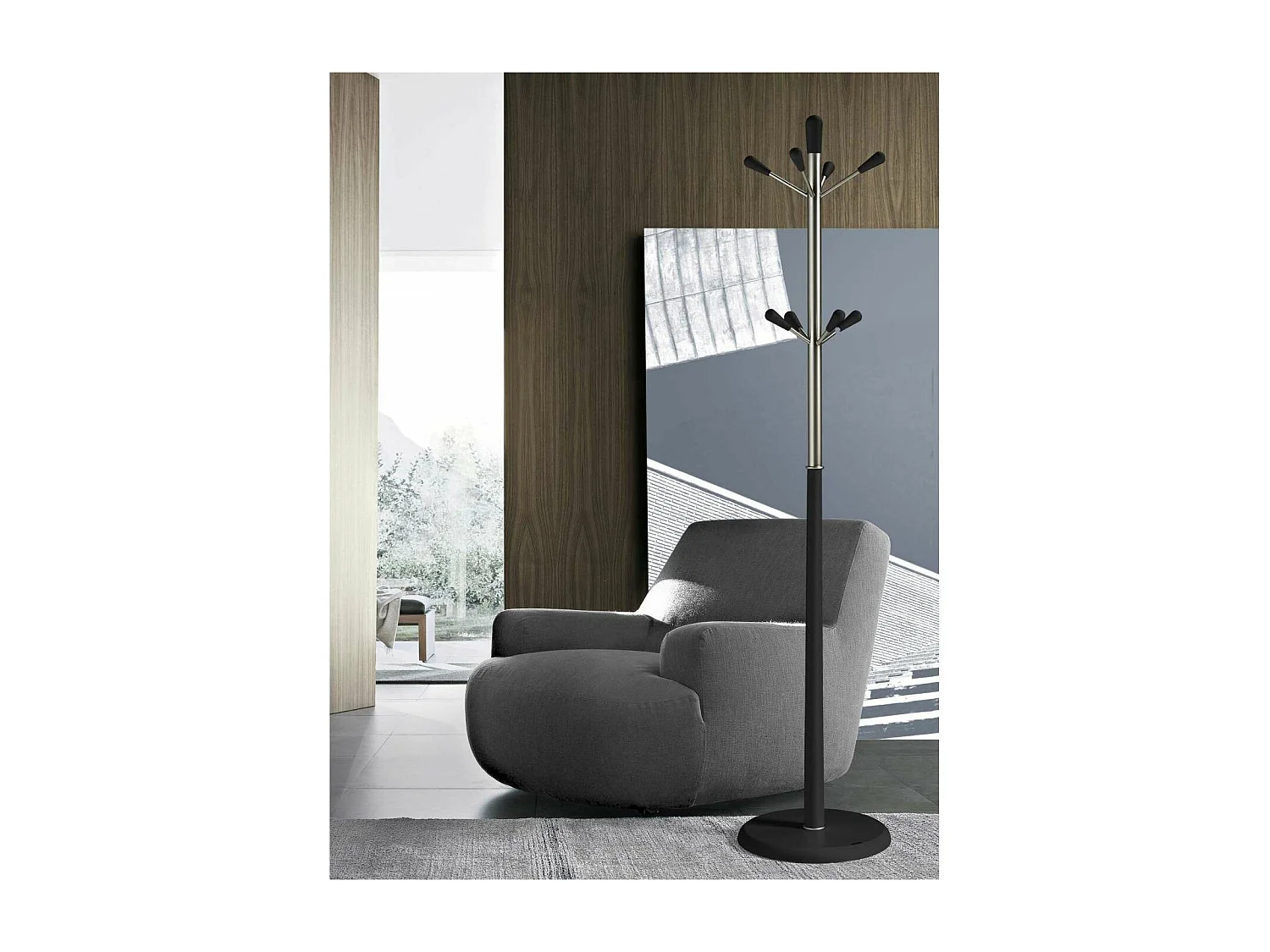 Perchero moderno mod. 414  herrajes cromo satinado lacado en negro, 180 cm(alto)37 cm(anch