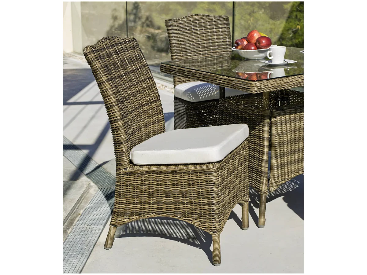 Conjunto de mesa, 8 sillas y 8 cojines Borsalino-220/20/8+8C medula sintetica.