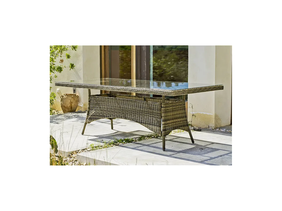 Conjunto de mesa, 8 sillas y 8 cojines Borsalino-220/20/8+8C medula sintetica.