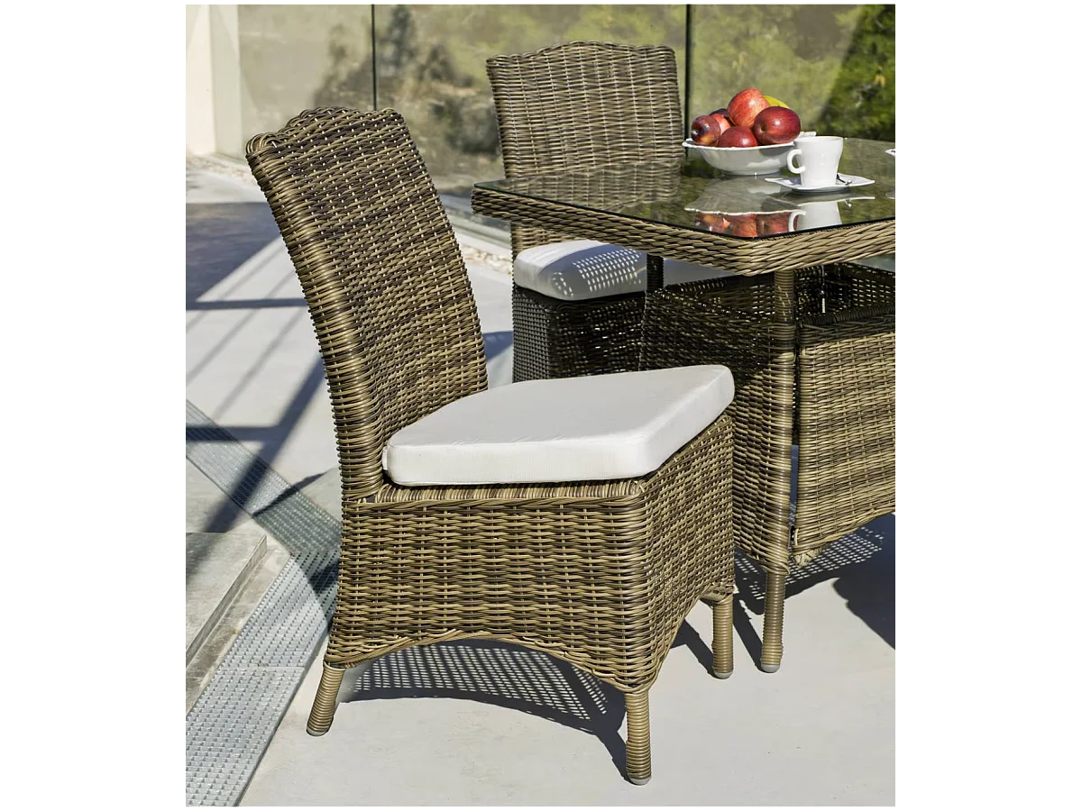 Conjunto de mesa, 8 sillas y 8 cojines Borsalino-220/20/8+8C medula sintetica.