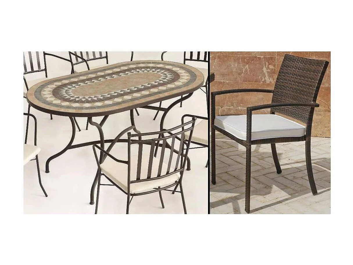 Conjunto de mesa y 4 sillones terraza jardín mosaico Oasis/Bahia-150/4.