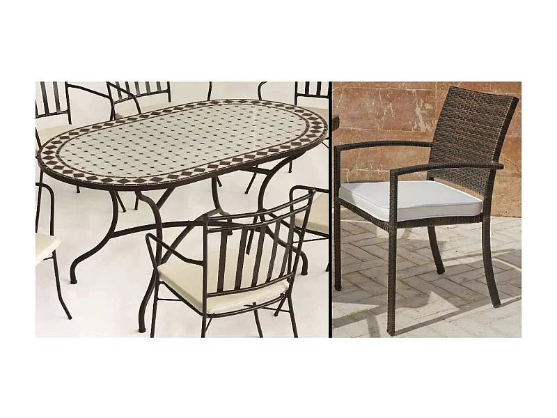 Conjunto de mesa+4 sillones terraza jardín mosaico Sambala/Bahia-150/4.