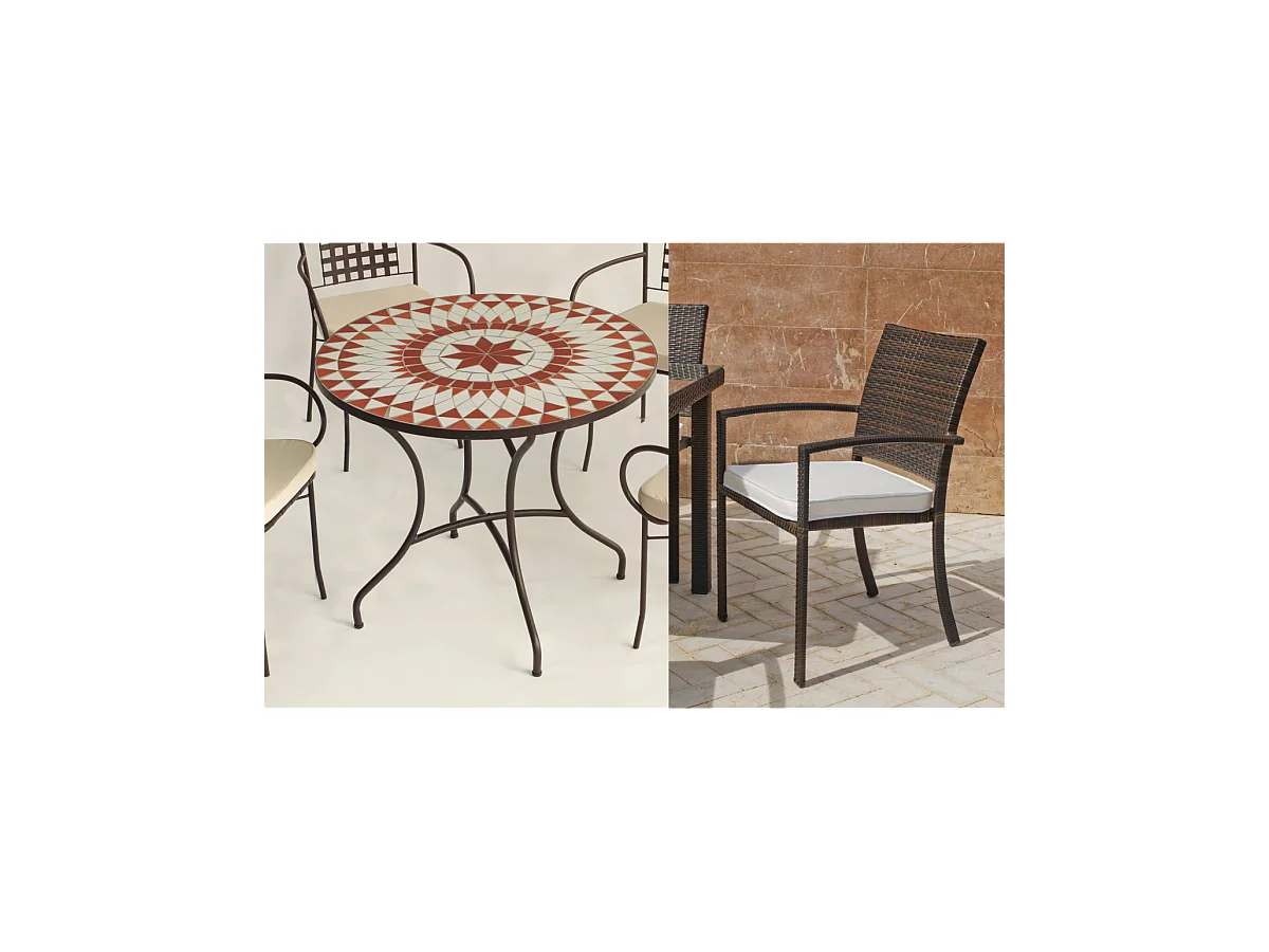 Conjunto de mesa+4 sillones+4 cojines jardin Neypal/Bahia.