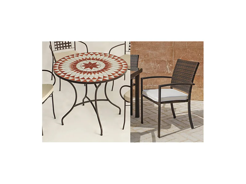 Conjunto de mesa+4 sillones+4 cojines jardin Neypal/Bahia.