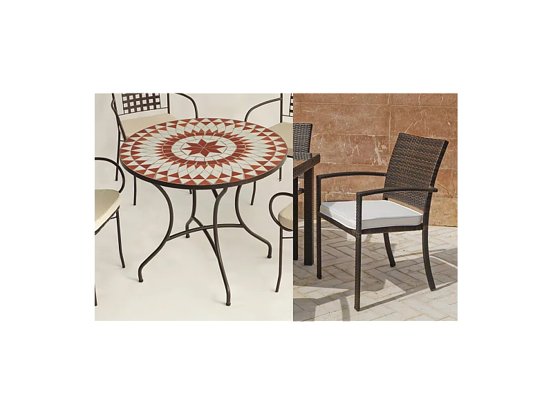 Conjunto de mesa+4 sillones+4 cojines jardin Neypal/Bahia.