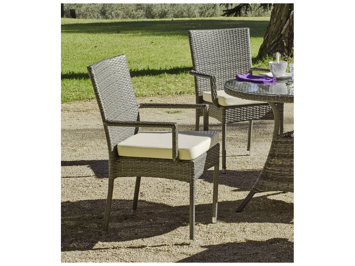Conjunto para jardín de mesa+4 sillones+4 cojines Mali acabado rattan sintetico gris.