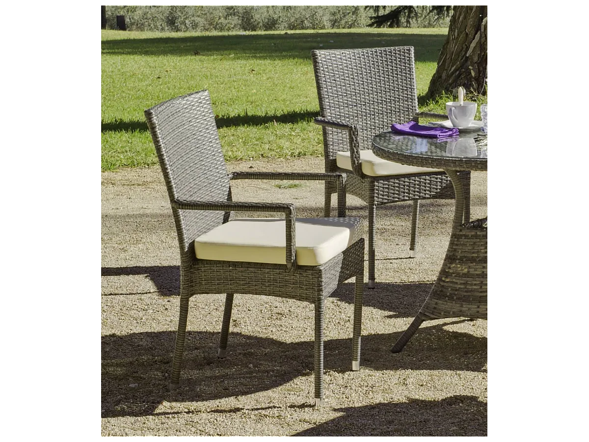 Conjunto para jardín de mesa+4 sillones+4 cojines Mali acabado rattan sintetico gris.