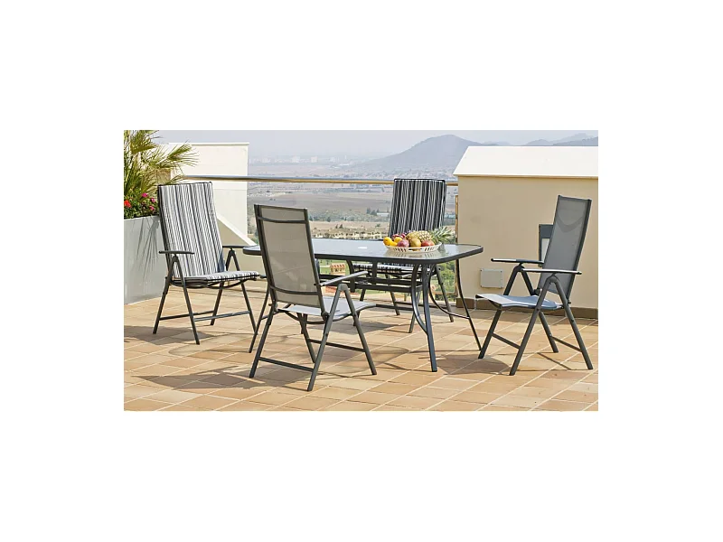 Conjunto mesa + 4 tumbonas acero Sulam-151/4TB en acabado color gris antracita.
