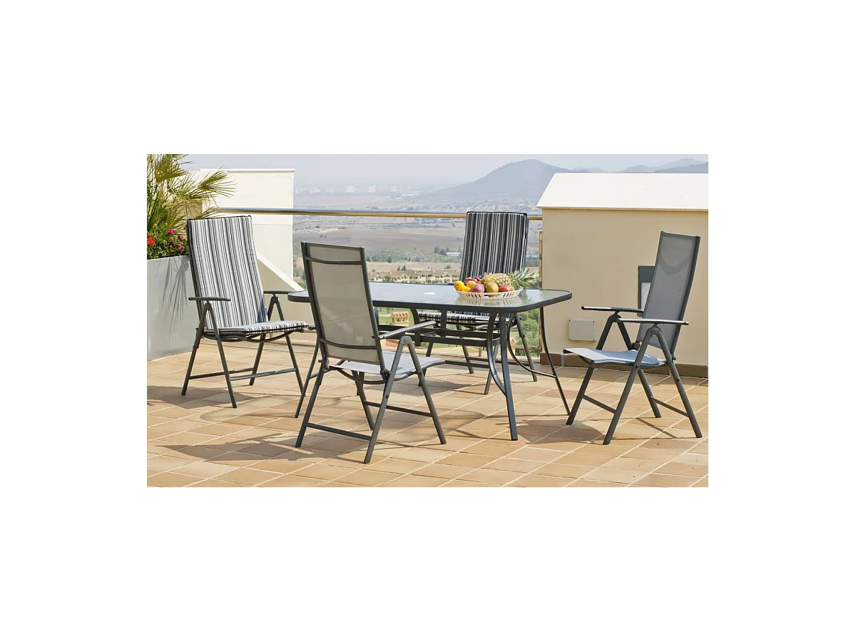 Conjunto mesa + 4 tumbonas acero Sulam-151/4TB en acabado color gris antracita.