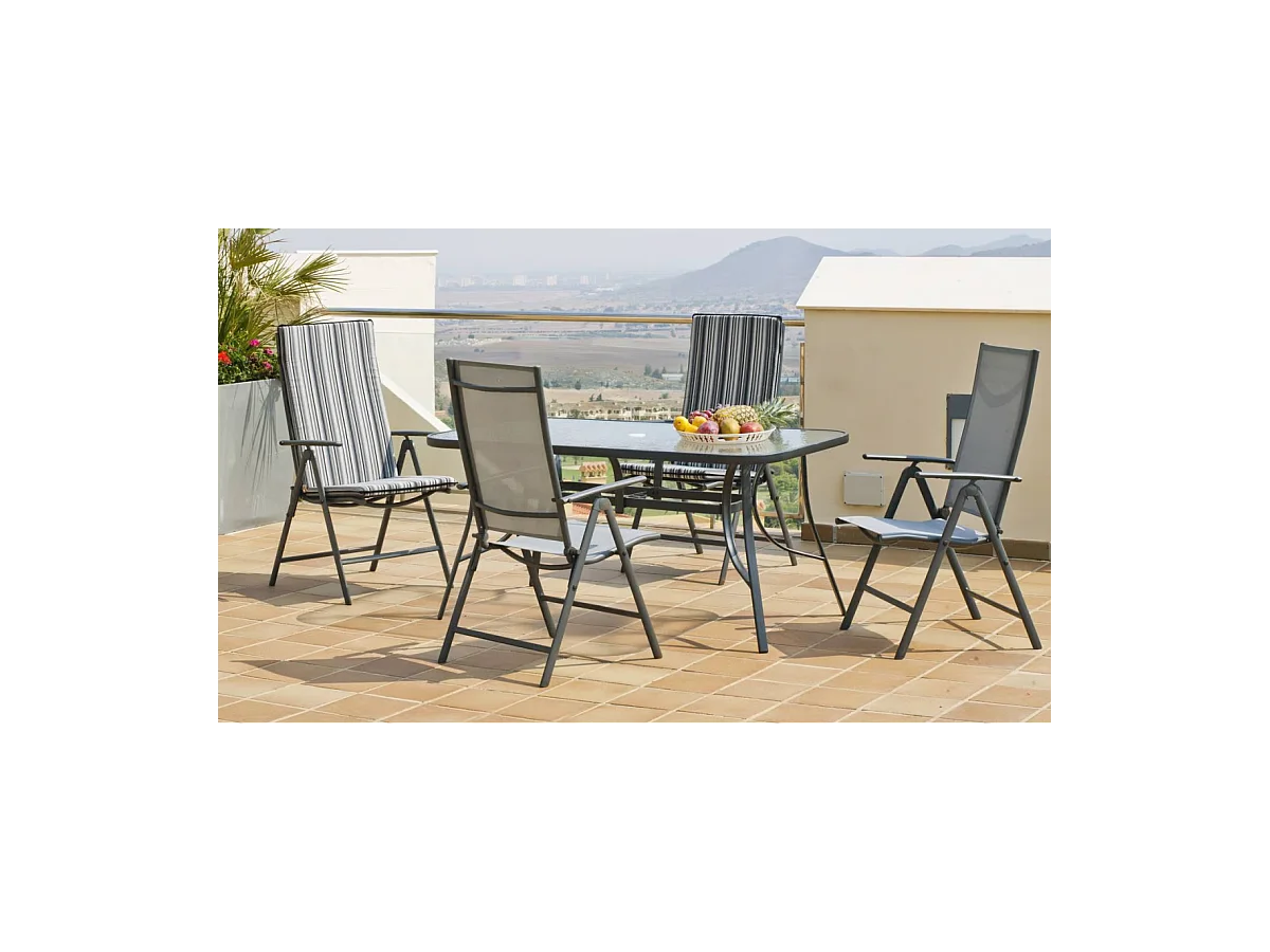 Conjunto mesa + 4 tumbonas acero Sulam-151/4TB en acabado color gris antracita.