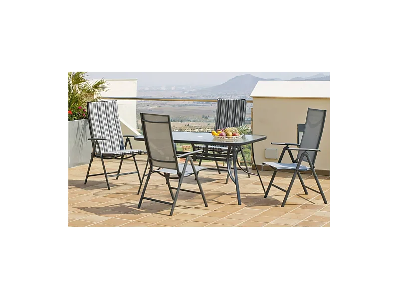 Conjunto mesa + 4 tumbonas acero Sulam-151/4TB en acabado color gris antracita.
