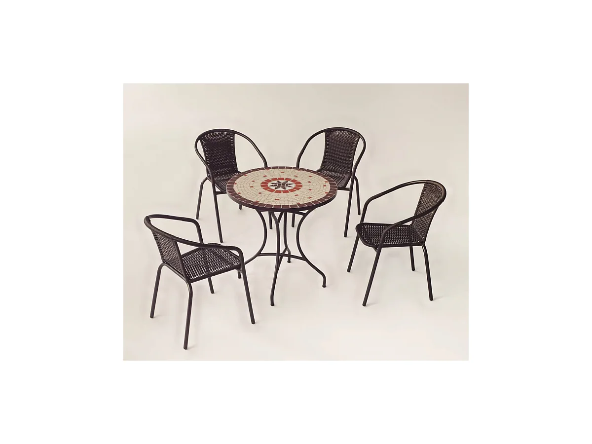 Conjunto terraza jardín mesa + 4 sillones acero Sicilia/Brasil-75/4 en acabado color bron