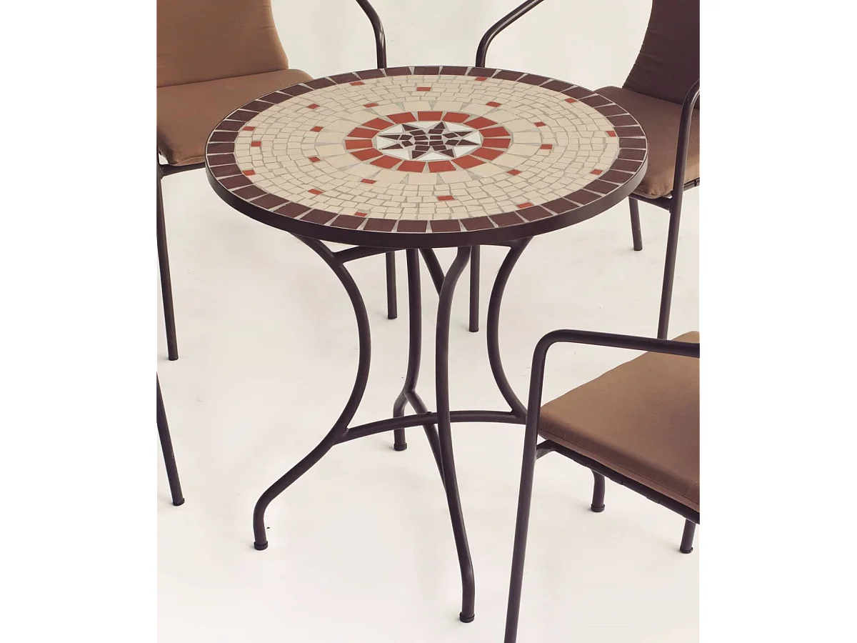 Conjunto terraza jardín mesa + 4 sillones acero Sicilia/Brasil-75/4 en acabado color bron