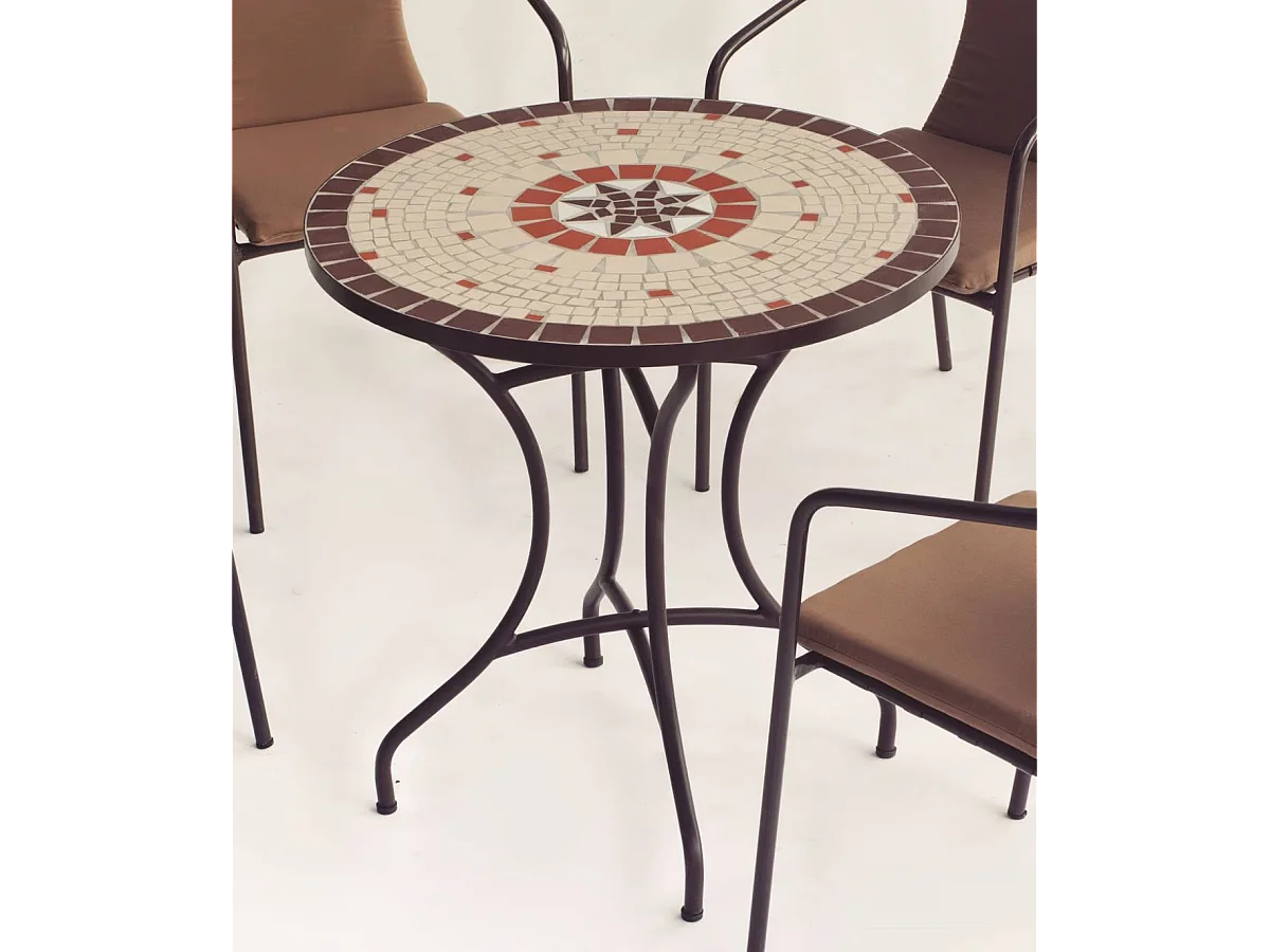 Conjunto terraza jardín mesa + 4 sillones acero Sicilia/Brasil-75/4 en acabado color bron