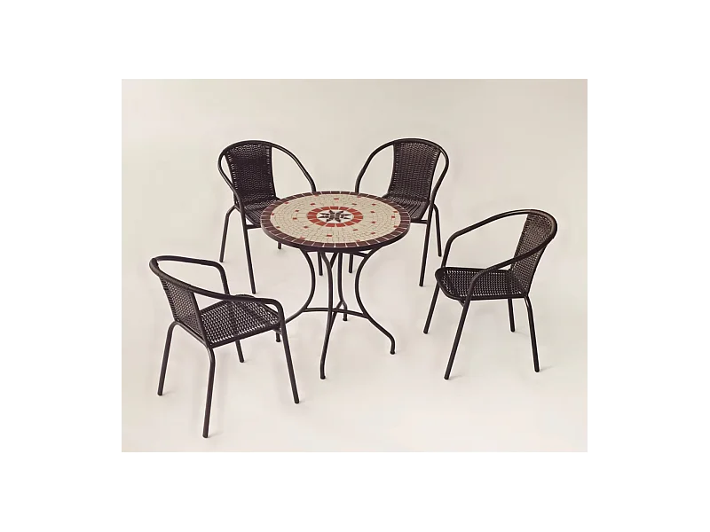Conjunto terraza jardín mesa + 4 sillones acero Sicilia/Brasil-75/4 en acabado color bron
