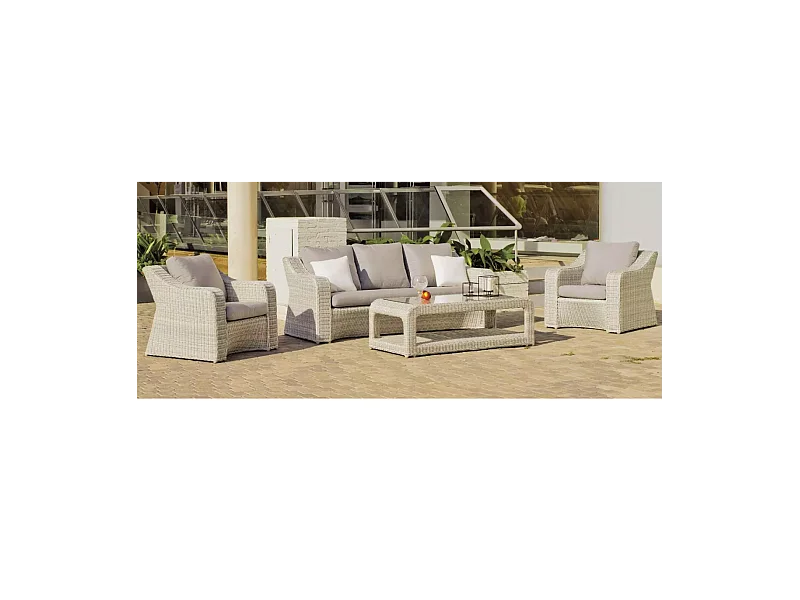 Conjunto sofá 3 plazas + 2 sillones con cojines + mesa de centro Celebes-8 Médula Luxe.