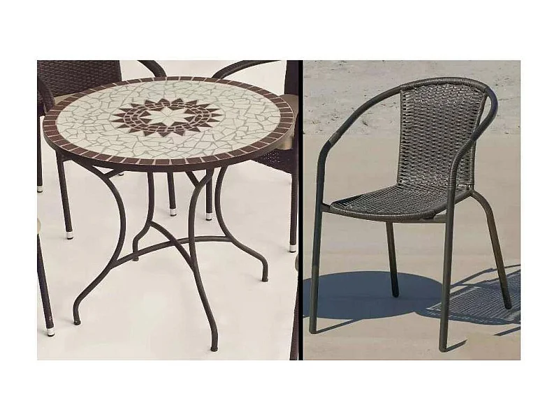 Conjunto terraza jardín mesa + 4 sillones acero color bronce, Estela/Brasil-90/4.