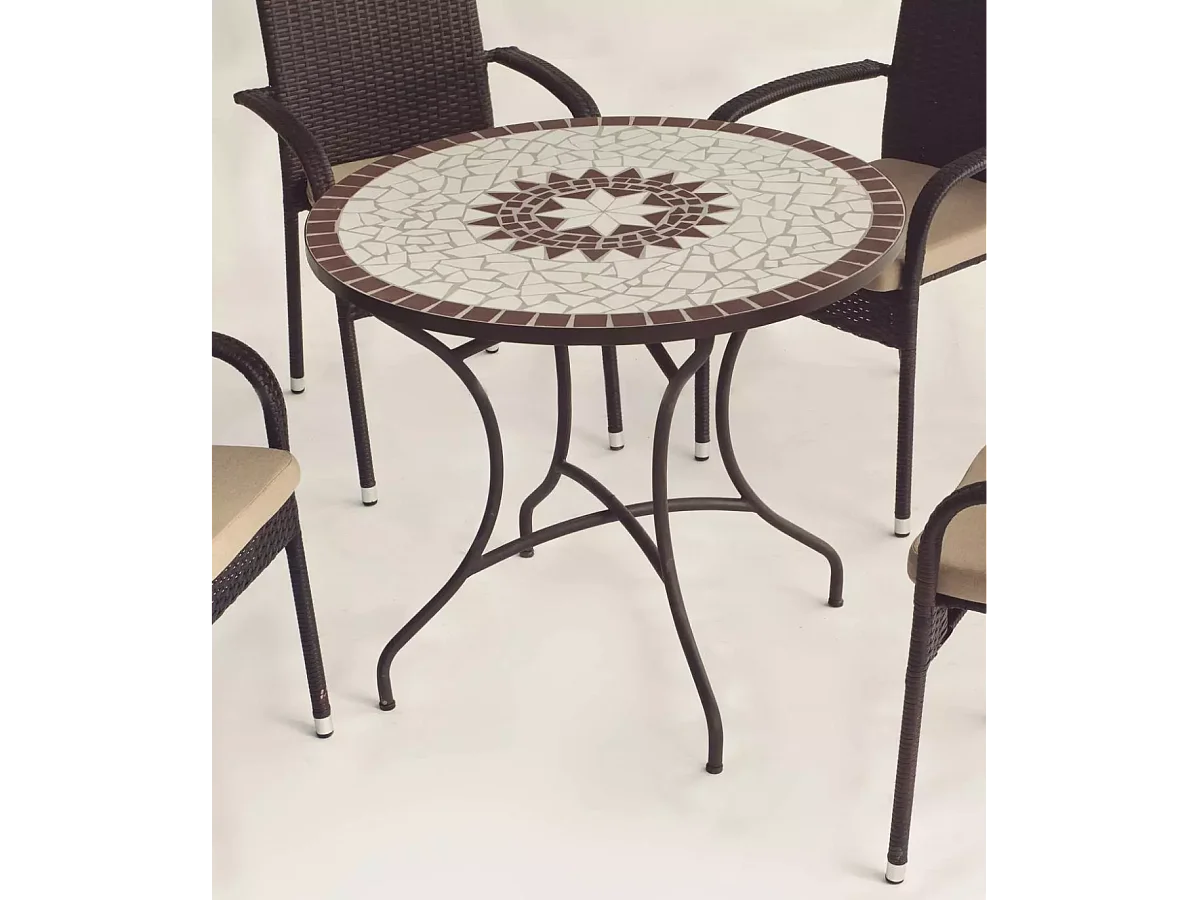 Conjunto terraza jardín mesa + 4 sillones acero color bronce, Estela/Brasil-90/4.