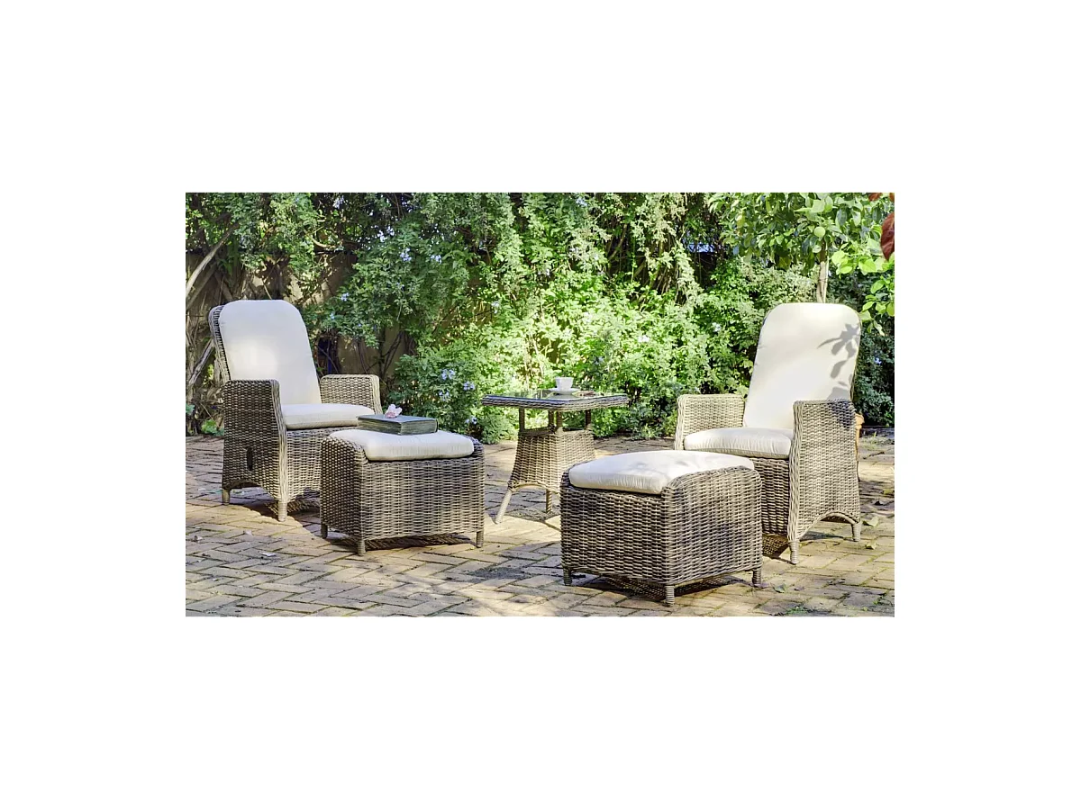 Conjunto de médula sintética 2 sillones reclinables + 2 reposapies con cojines + mesa au