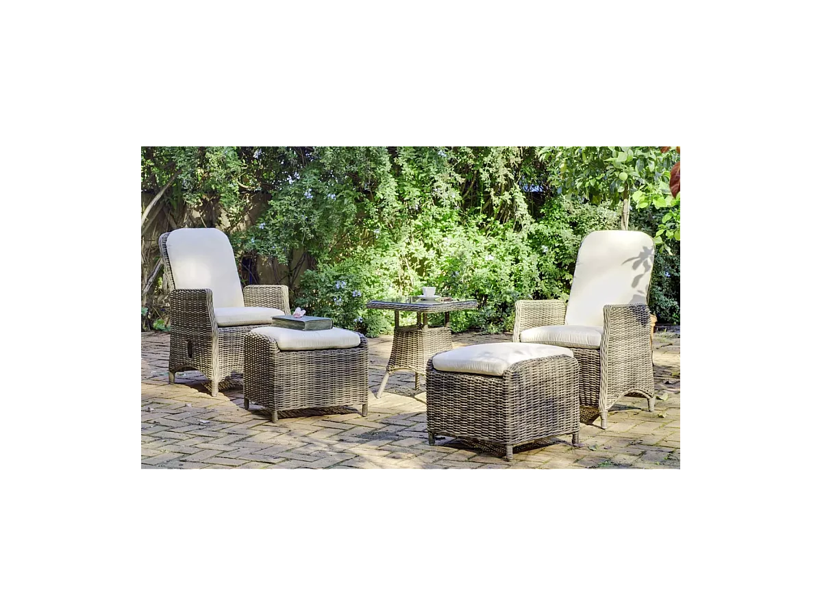 Conjunto de médula sintética 2 sillones reclinables + 2 reposapies con cojines + mesa au