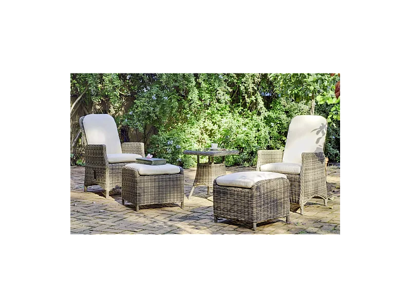 Conjunto de médula sintética 2 sillones reclinables + 2 reposapies con cojines + mesa au