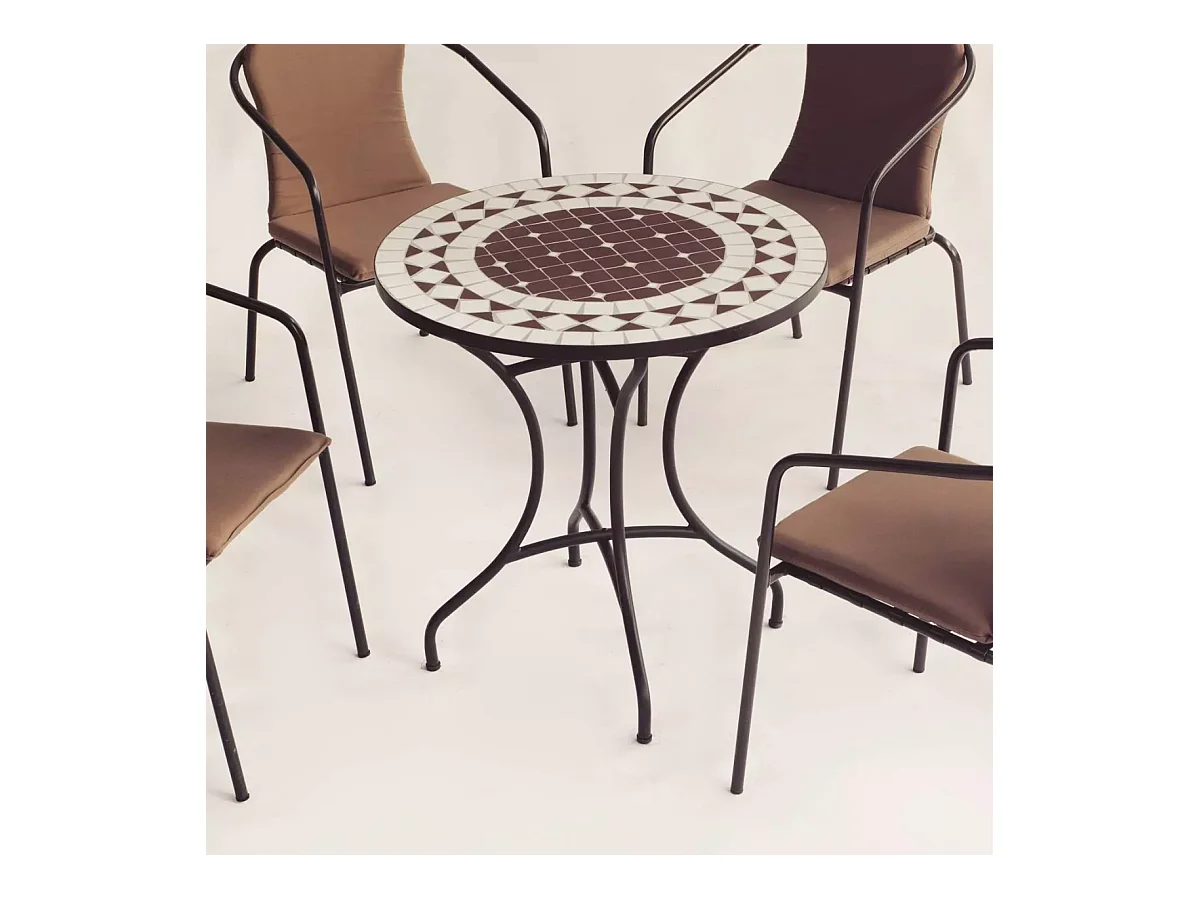 Conjunto terraza jardín mesa + 4 sillones acero color bronce, Oran/Bahia-75/4.