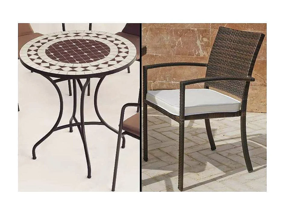 Conjunto terraza jardín mesa + 4 sillones acero color bronce, Oran/Bahia-75/4.