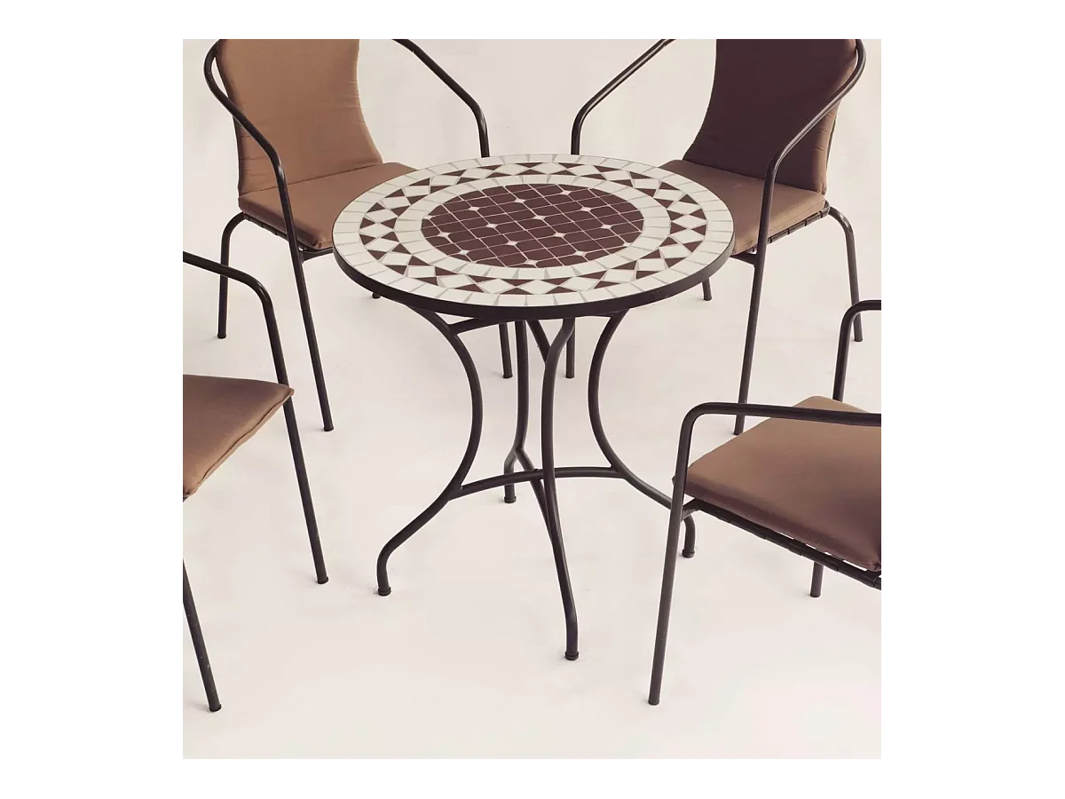 Conjunto terraza jardín mesa + 4 sillones acero color bronce, Oran/Bahia-75/4.